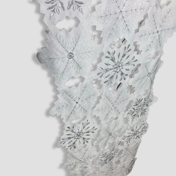 Christmas Holiday Table Runner Embroidered Snowflakes Cutwork Edges White/Silver - Picture 3 of 16